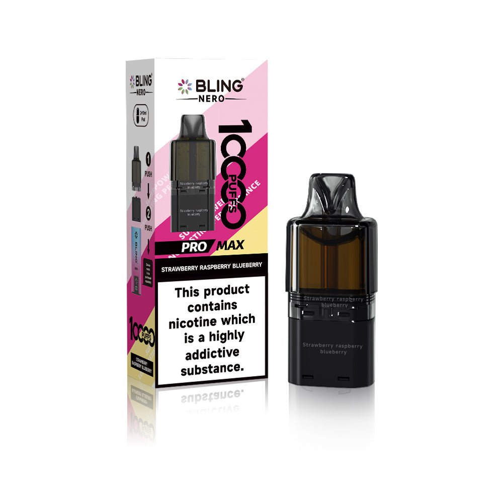 Crystal Bling Nero 10k Prefilled Pods Box of 5 Strawberry Raspberry Blueberry