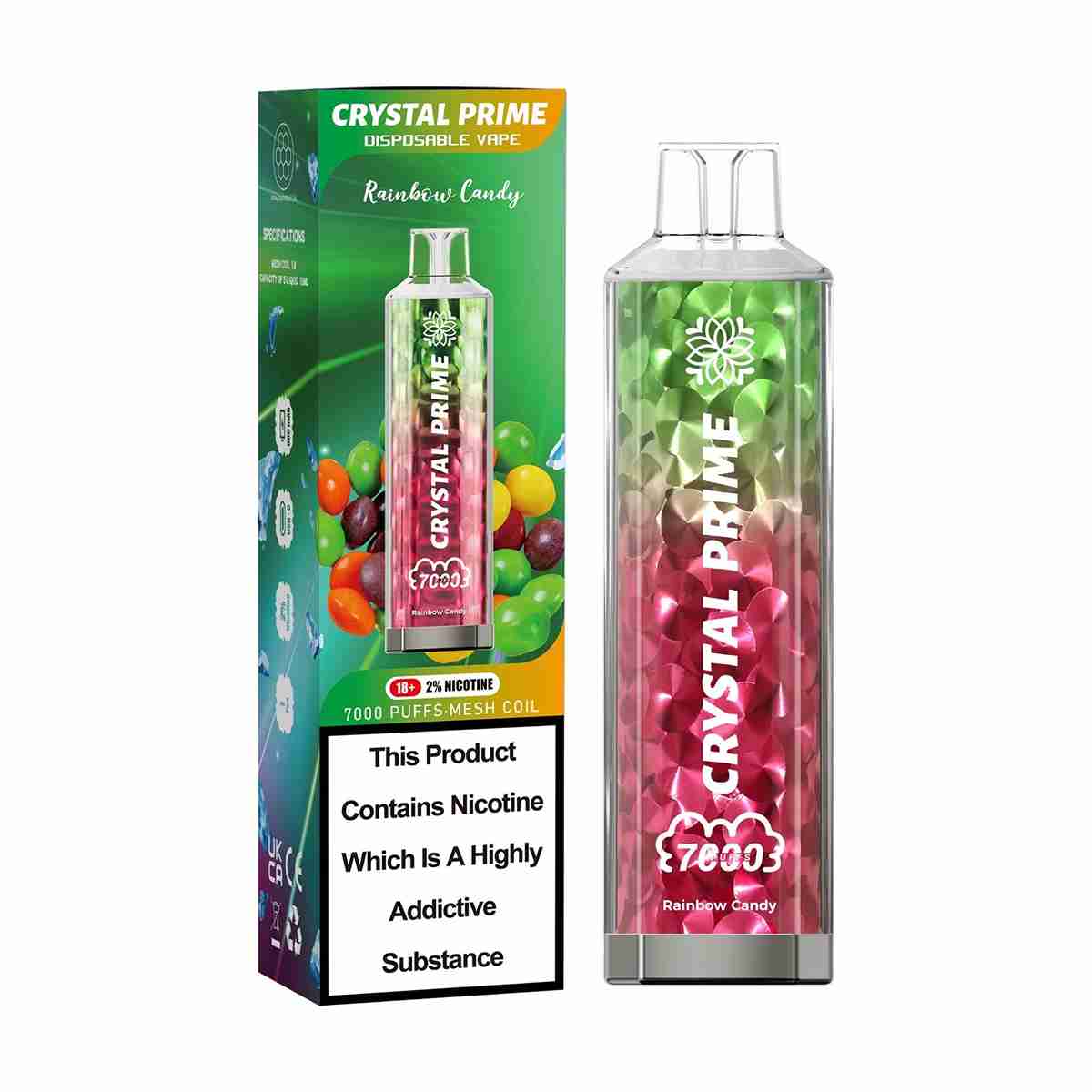 Crystal Prime 7000 Disposable Vape Box of 10 with Blueberry Candy flavour