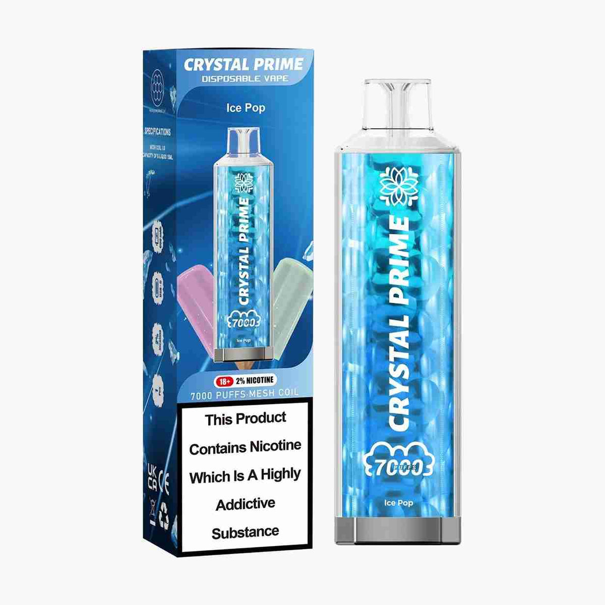Crystal Prime 7000 Disposable Vape Box of 10 with Ice Pop flavour