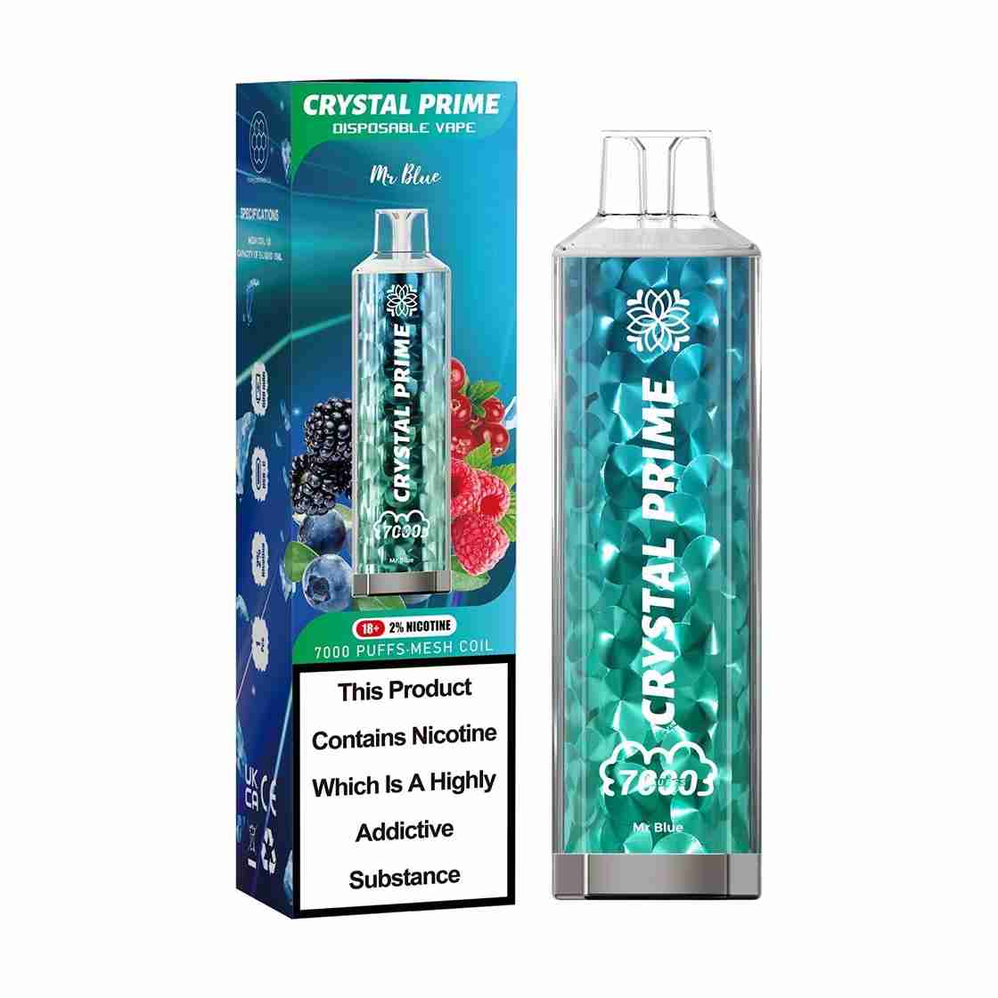 Crystal Prime 7000 Disposable Vape Box of 10 with Mr Blue flavour