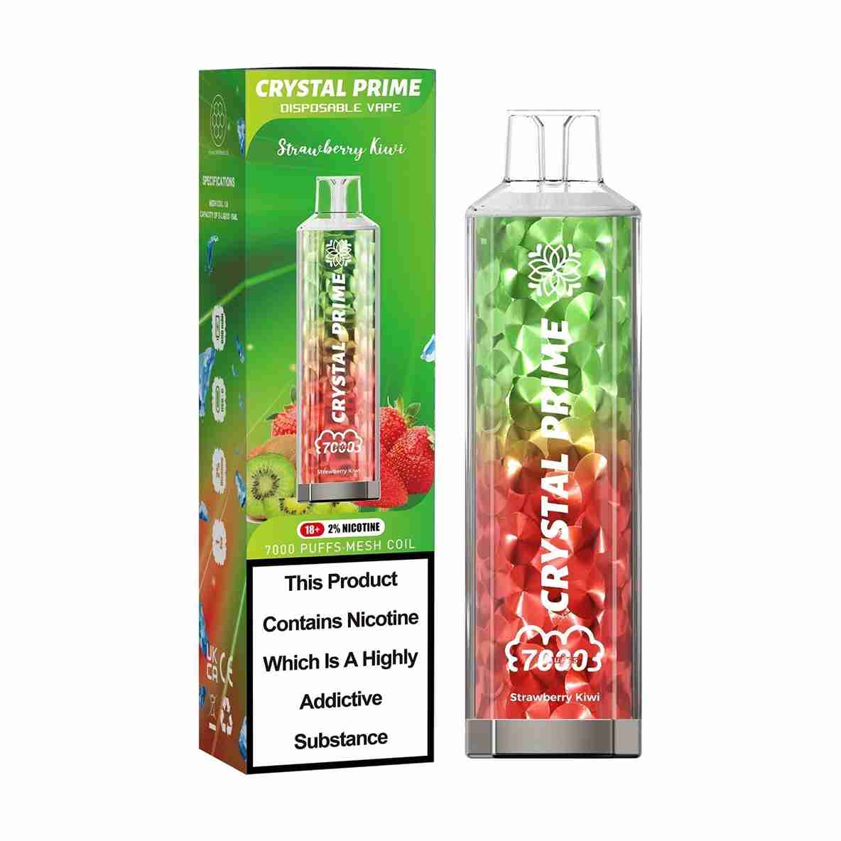 Crystal Prime 7000 Disposable Vape Box of 10 Strawberry Kiwi flavour