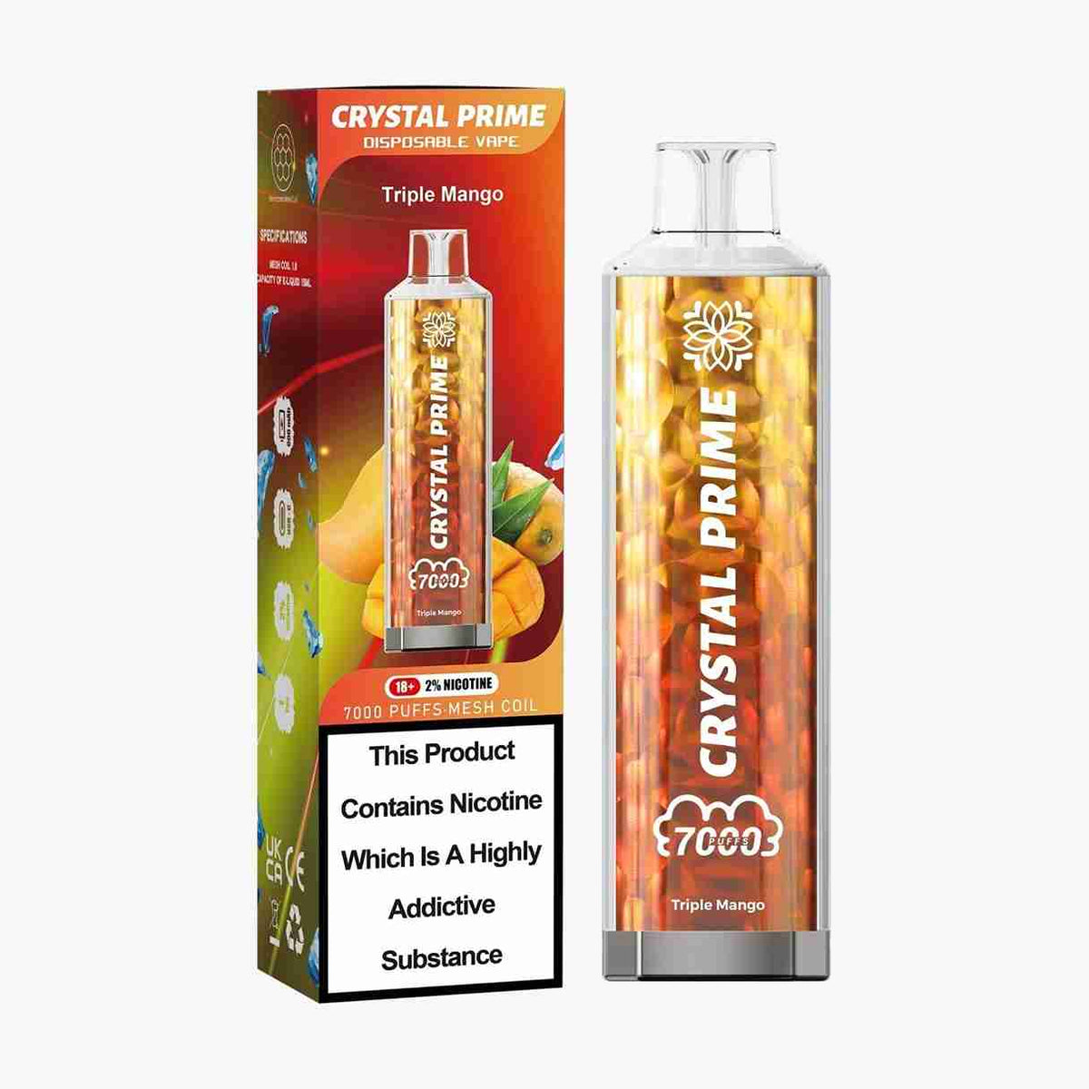 Crystal Prime 7000 Disposable Vape Box of 10 with Triple Mango flavour