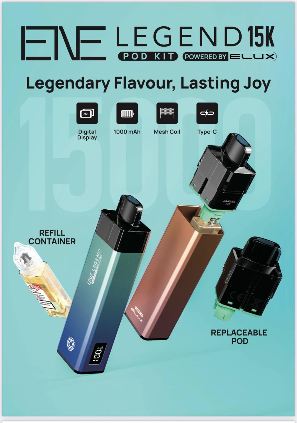 Elux ENE Legend 15k Vape Pod Kit Box of 5 - Wholesale Price !