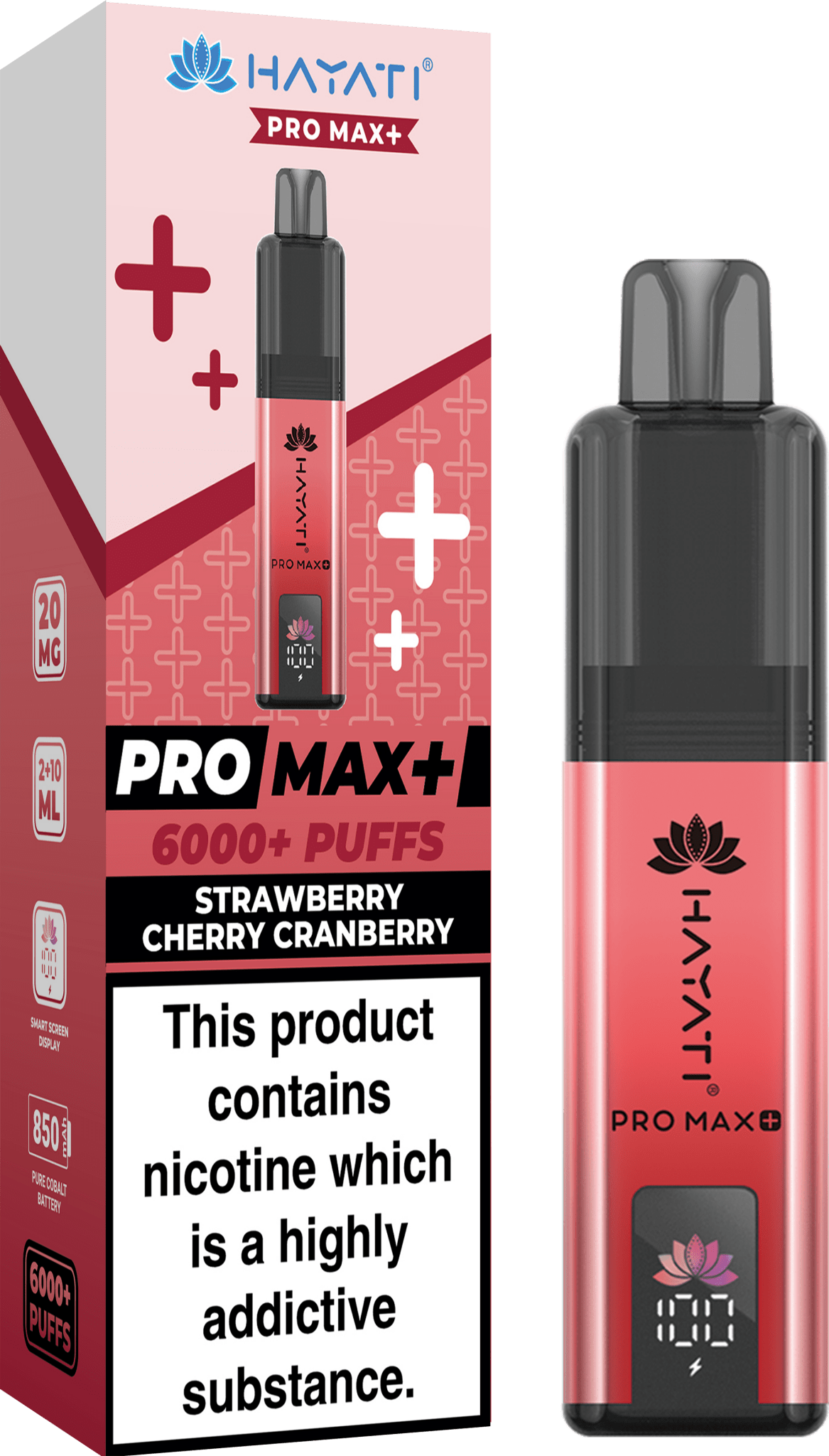 Hayati Pro Max Plus 6000 Vape Box of 5,Strawberry Cherry Cranberry Flavour