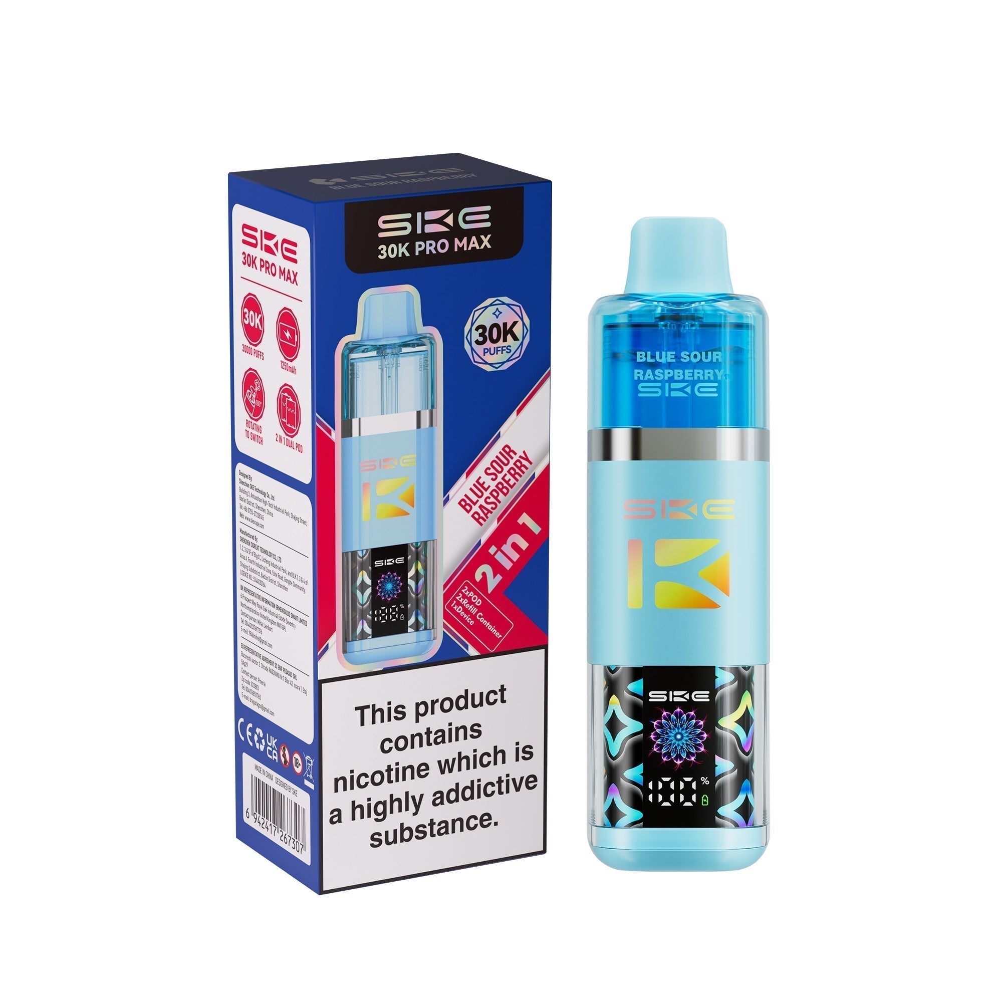 SKE 30k Pro Max Prefilled Vape Kit Box of 5 Blue Sour Raspberry