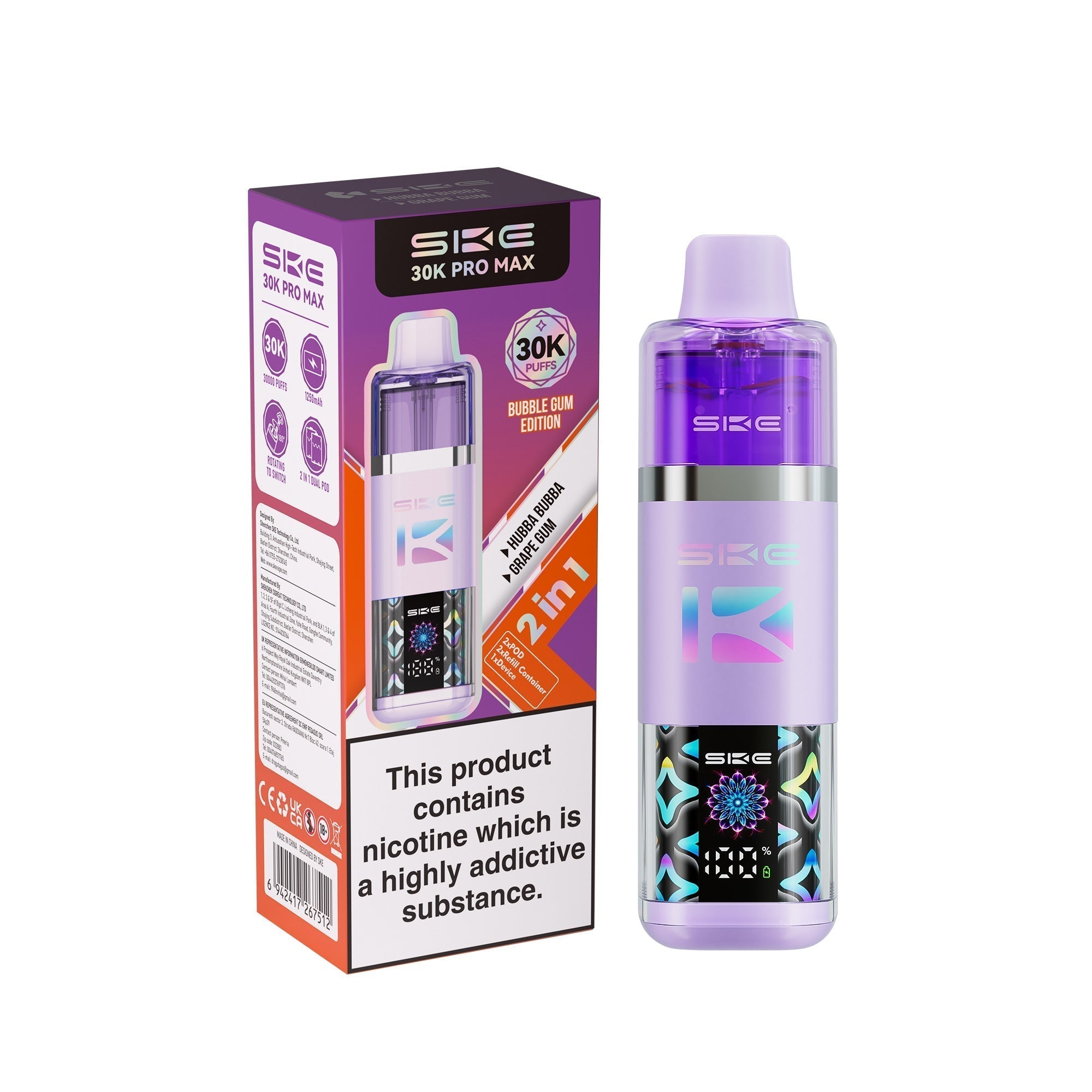 SKE 30k Pro Max Prefilled Vape Kit Box of 5 Bubble Gum Edition