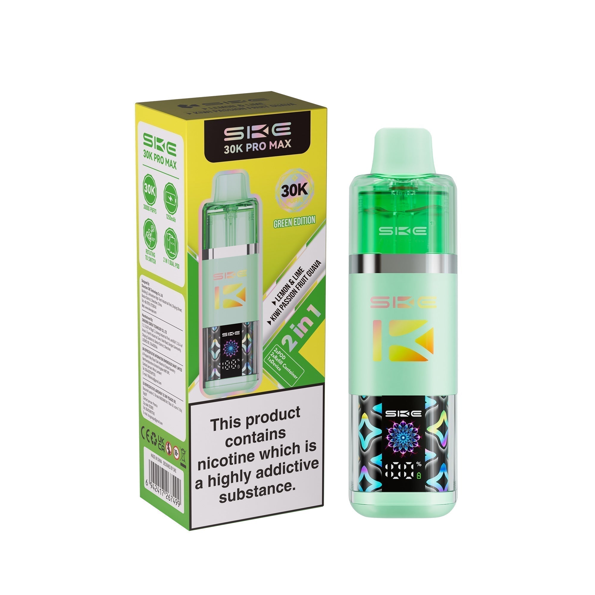 SKE 30k Pro Max Prefilled Vape Kit Box of 5 Green Edition