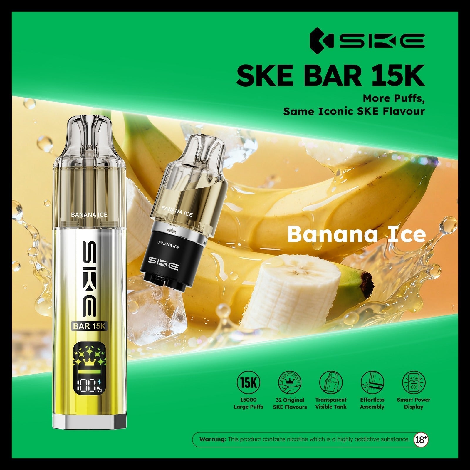 Ske Bar 15k Prefilled Pod Vape Kit - Pack of 5 Banana Ice *New*