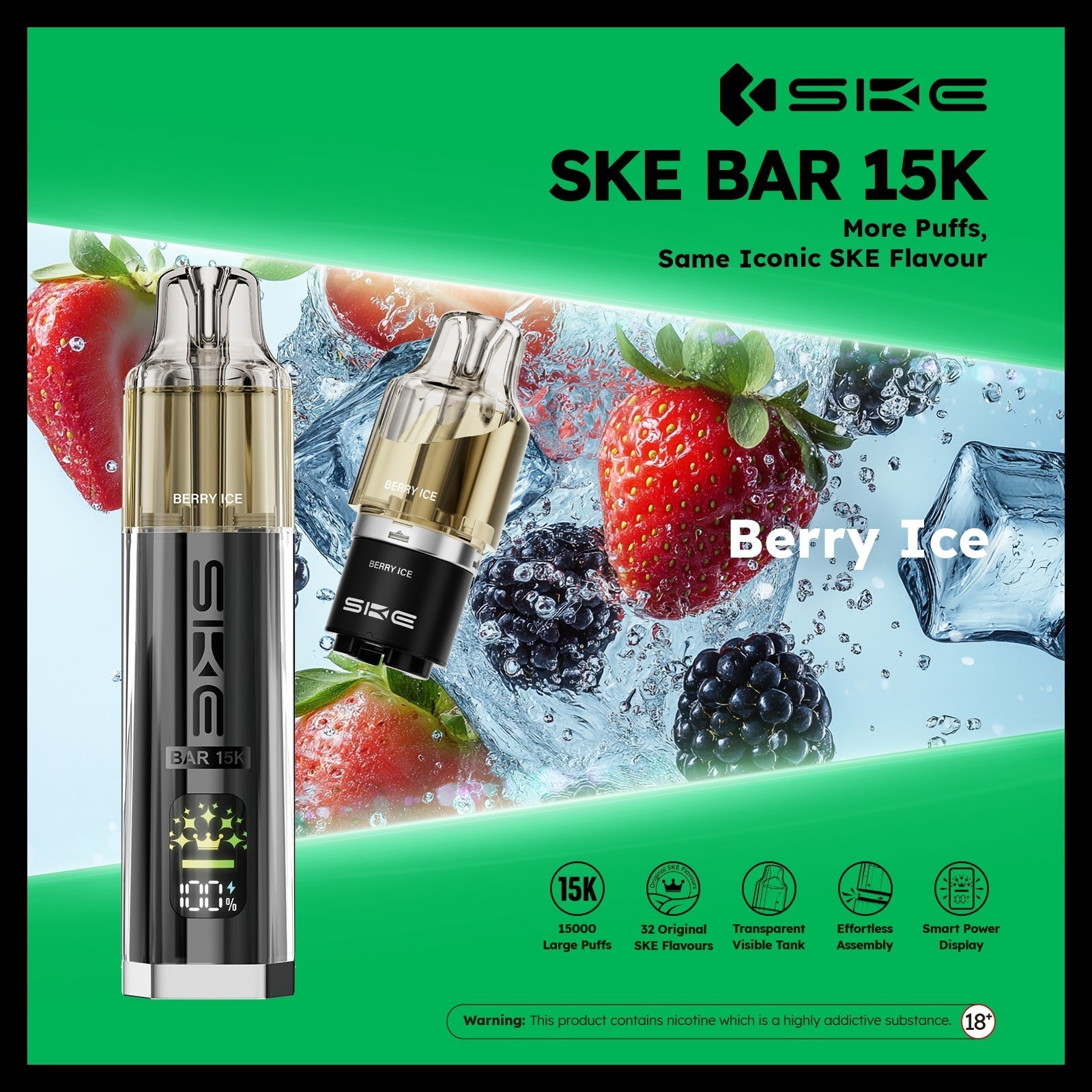 Ske Bar 15k Prefilled Pod Vape Kit - Pack of 5 Berry Ice *New*