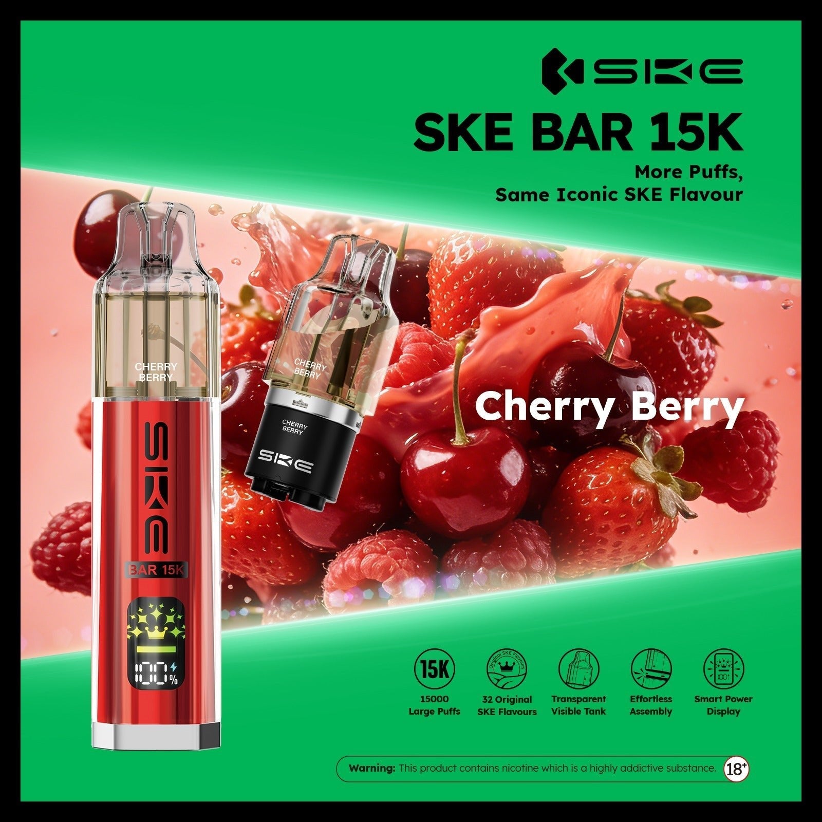Ske Bar 15k Prefilled Pod Vape Kit - Pack of 5 Cherry Berry *New*