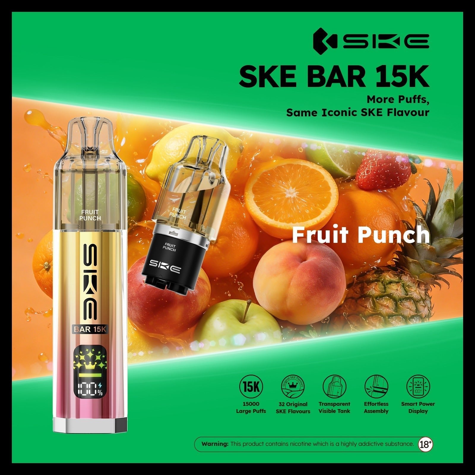 Ske Bar 15k Prefilled Pod Vape Kit - Pack of 5 Fruit Punch *New*