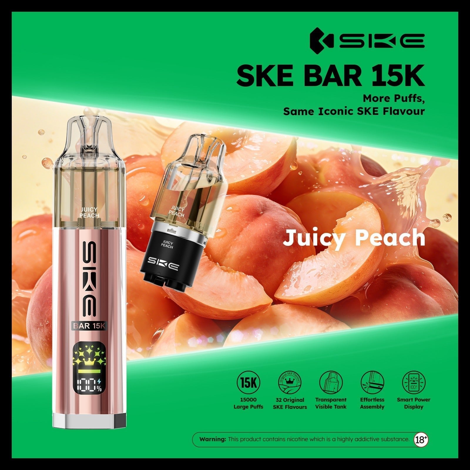 Ske Bar 15k Prefilled Pod Vape Kit - Pack of 5 Juicy Peach *New*