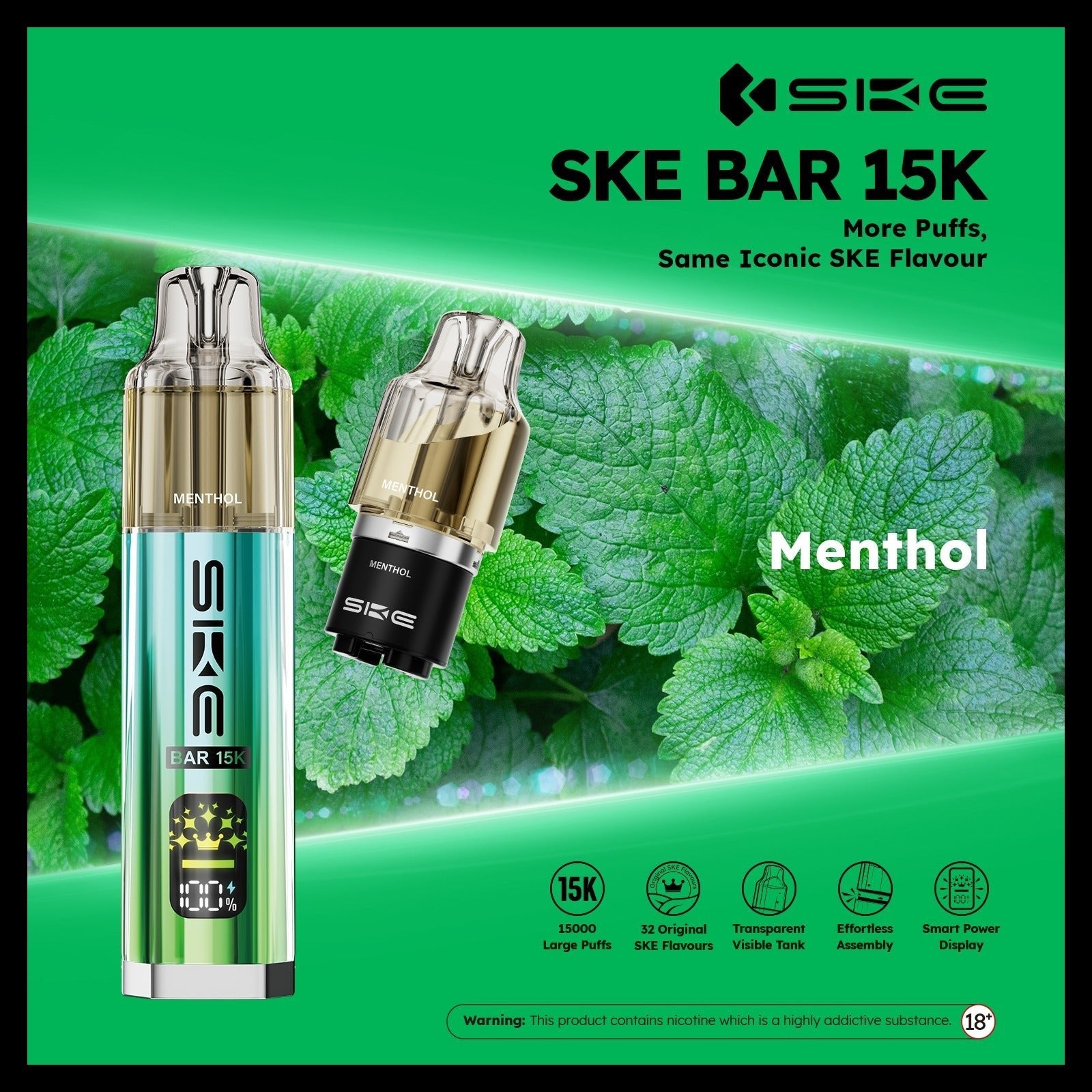 Ske Bar 15k Prefilled Pod Vape Kit - Pack of 5 Menthol *New*