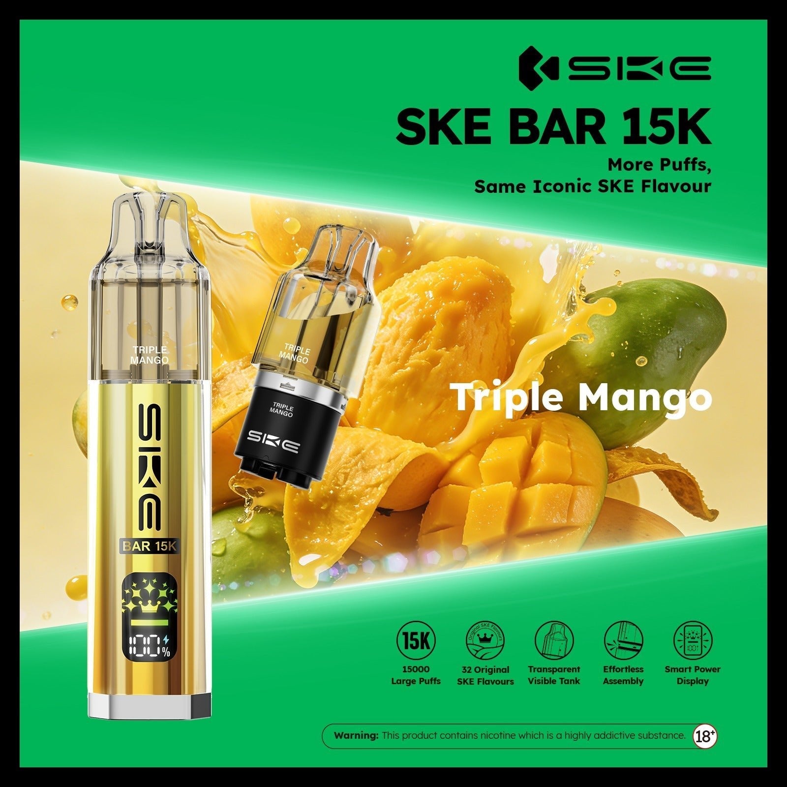 Ske Bar 15k Prefilled Pod Vape Kit - Pack of 5 Triple Mango *New*