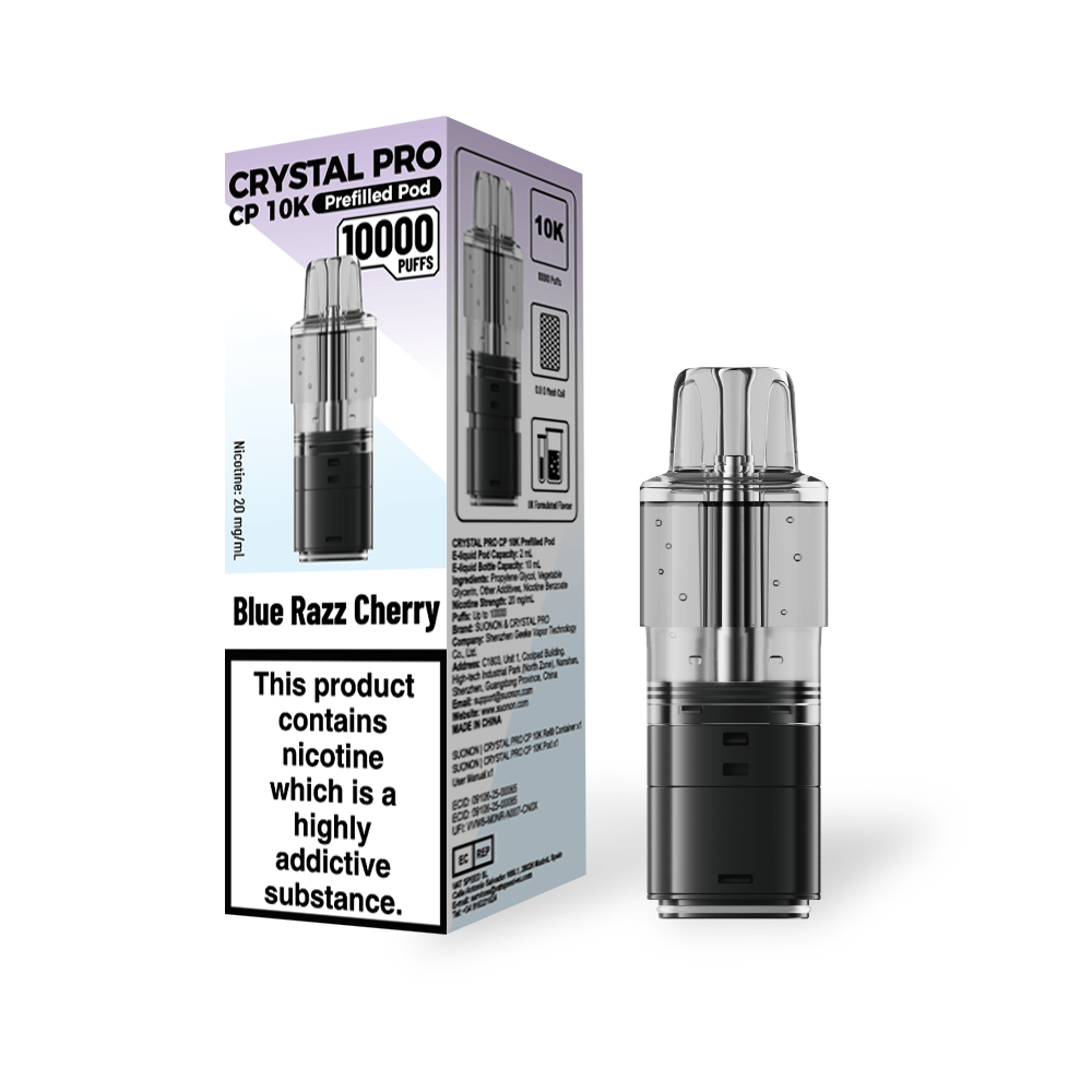 Crystal Pro CP 10k Replacement Pods Box of 5 Blue Razz Cherry